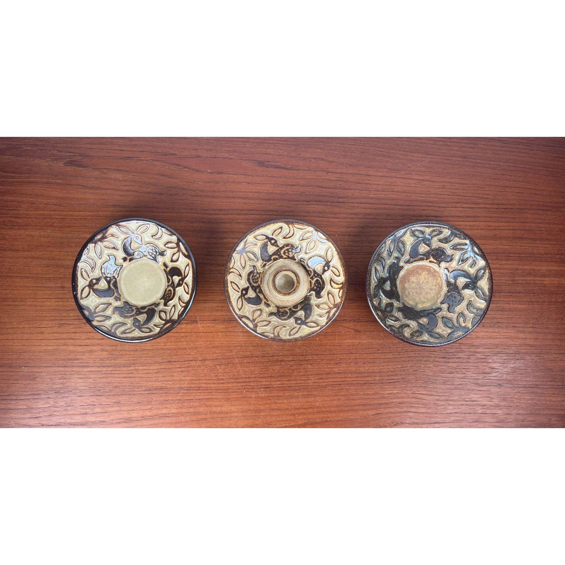 Juego de 3 cuencos y candelabro de cerámica de Michael Andersen Keramik, años 60 en venta 4