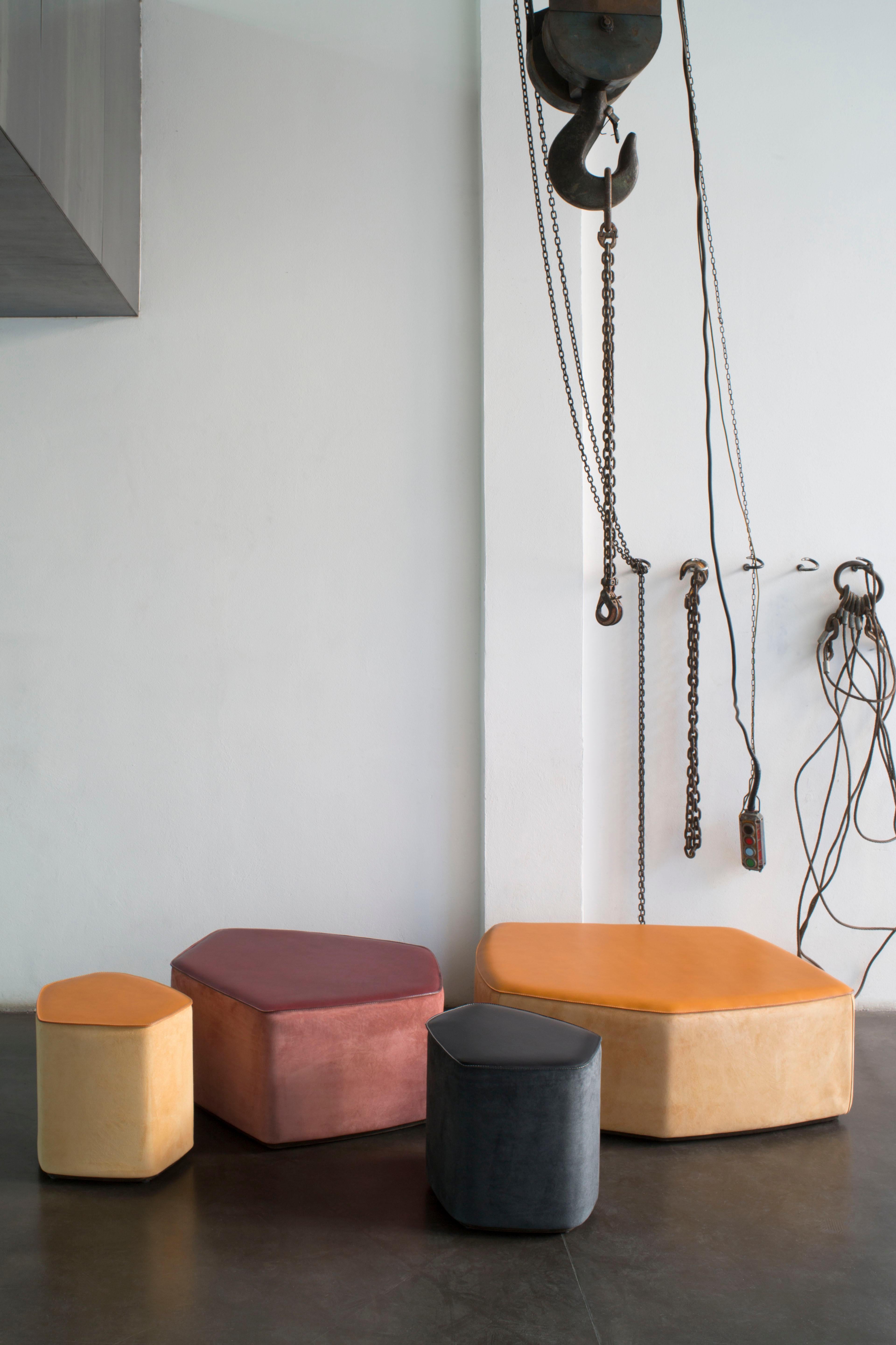 Post-Modern Set of 3 Pouf! Leather Stools by Nestor Perkal For Sale