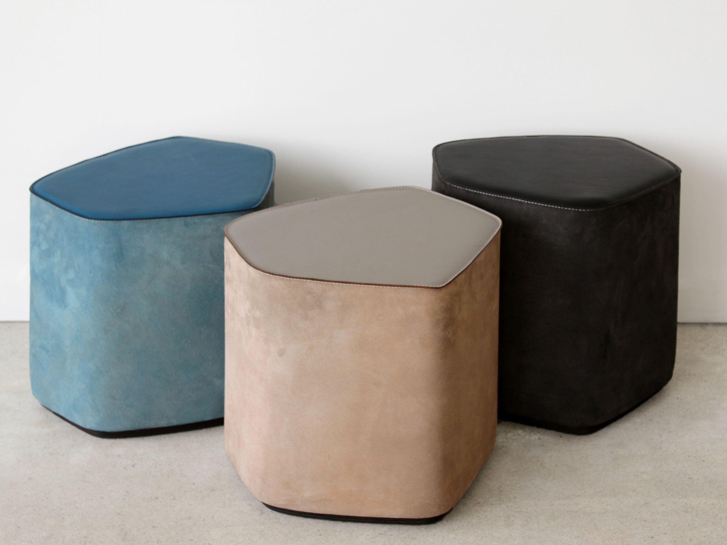Suede Set of 3 Pouf! Leather Stools by Nestor Perkal