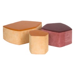 Set di 3 pouf! Sgabelli in pelle di Nestor Perkal