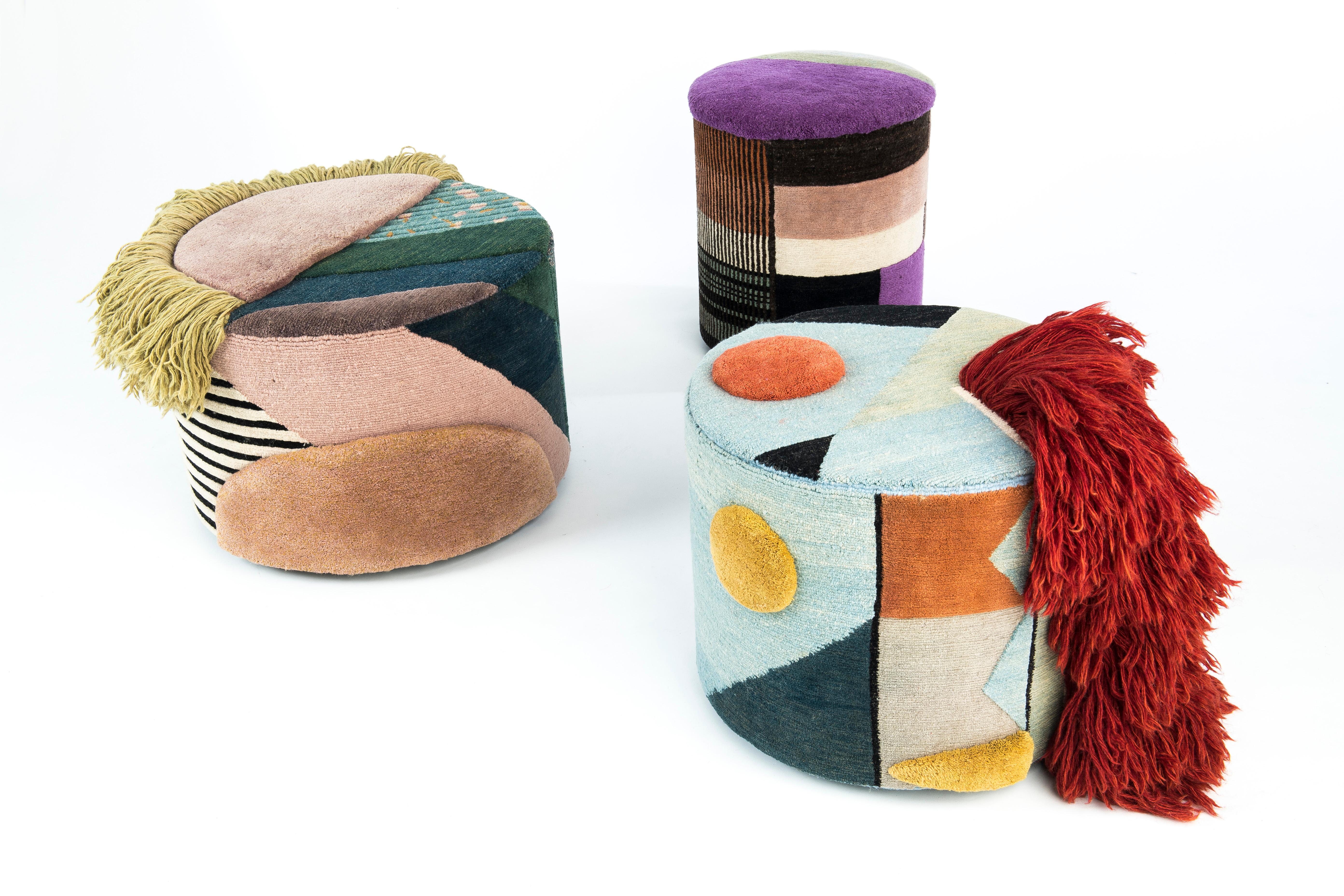 Post-Modern Set of 3 Poufs Charaktere Fred, Massimiliano and Colette by Lyk Carpet For Sale