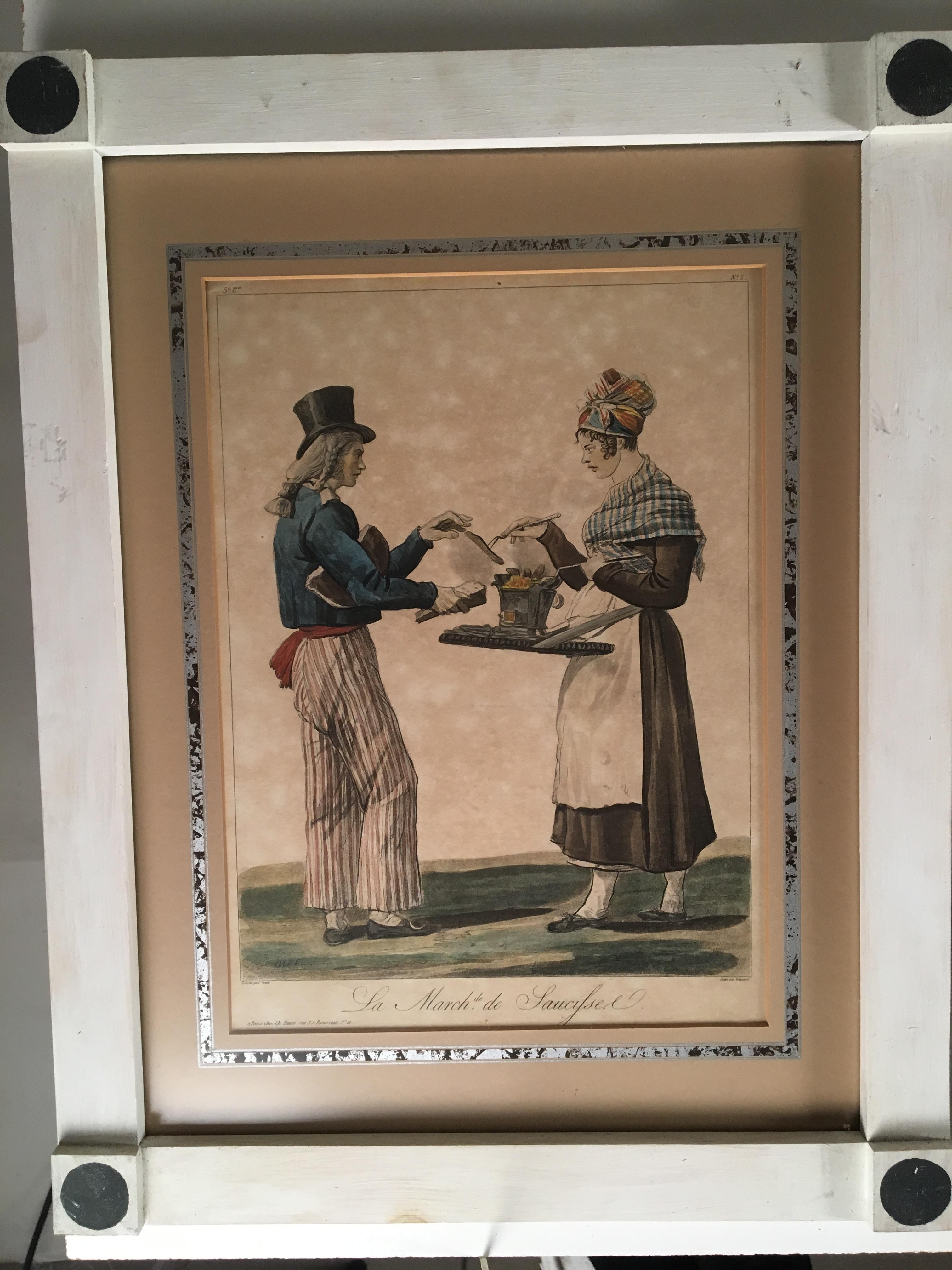 Empire Set of 3 Prints, Food Vendors, French, 19th Century