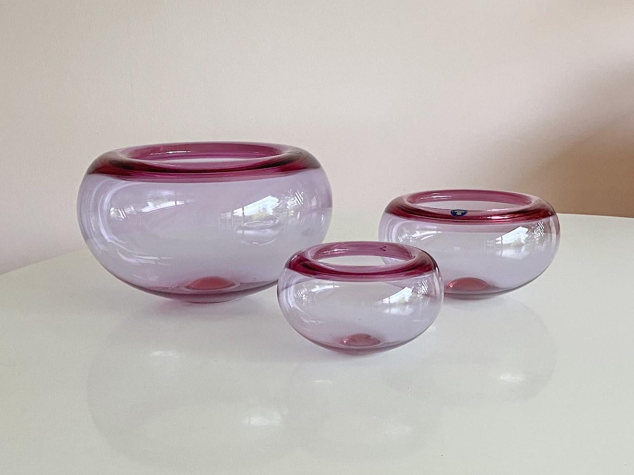Set di 3 ciotole in vetro viola Royal Copenhagen Provence by Per Lütken Denmark in vendita 1