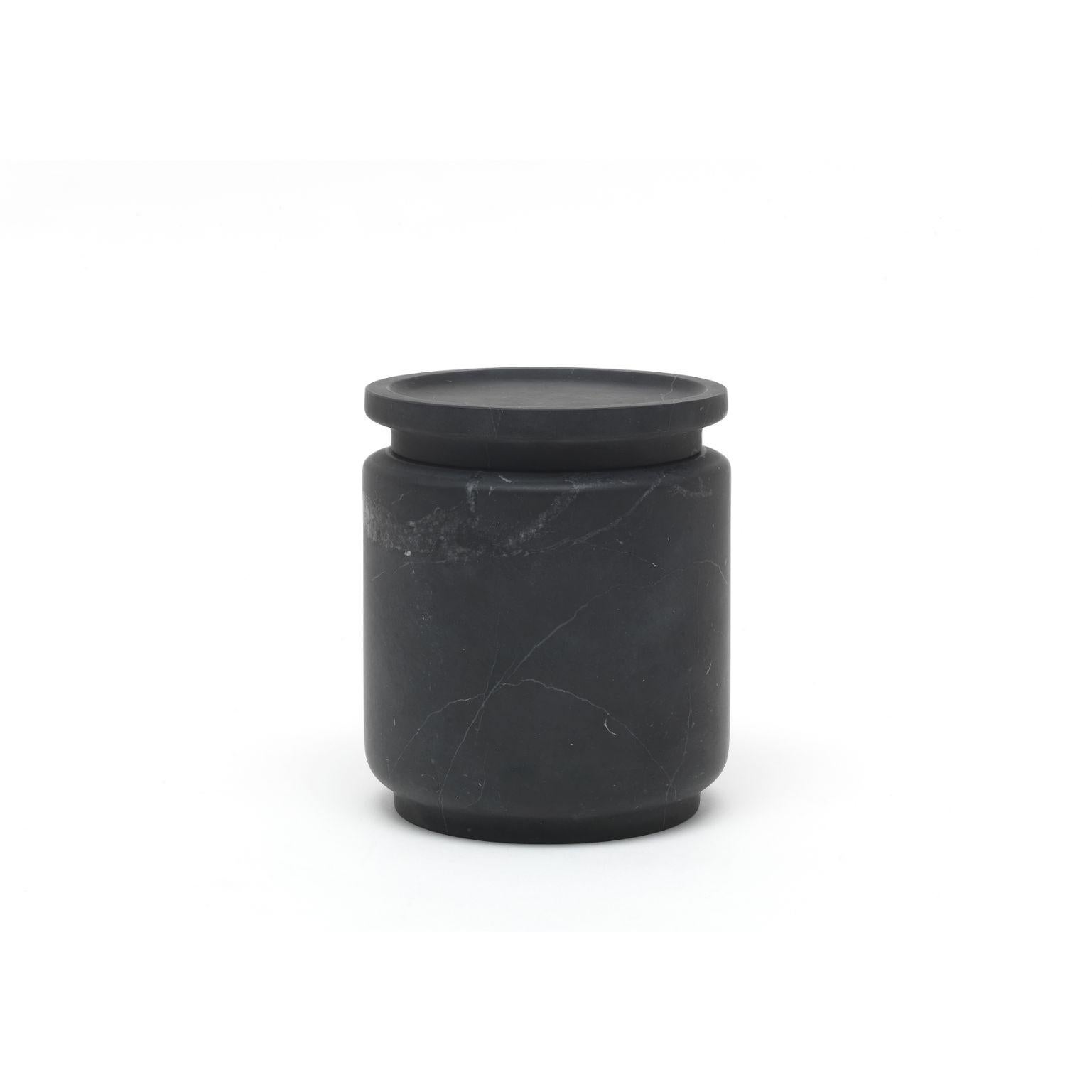 A set of 3 pyxis pots - black by Ivan Colominas
Pyxis Collection
Dimensions: 12.6 x 11, 12.6 x 14.5, 12.6 x 19 cm
Materials: Nero Marquinia

Also available: Bianco Michelangelo,

A refined collection articulated through cylinders that vary