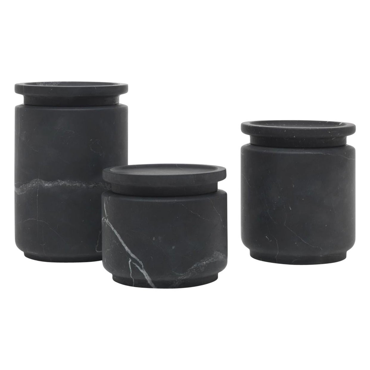 Set of 3 Pyxis Pots, Black by Ivan Colominas For Sale