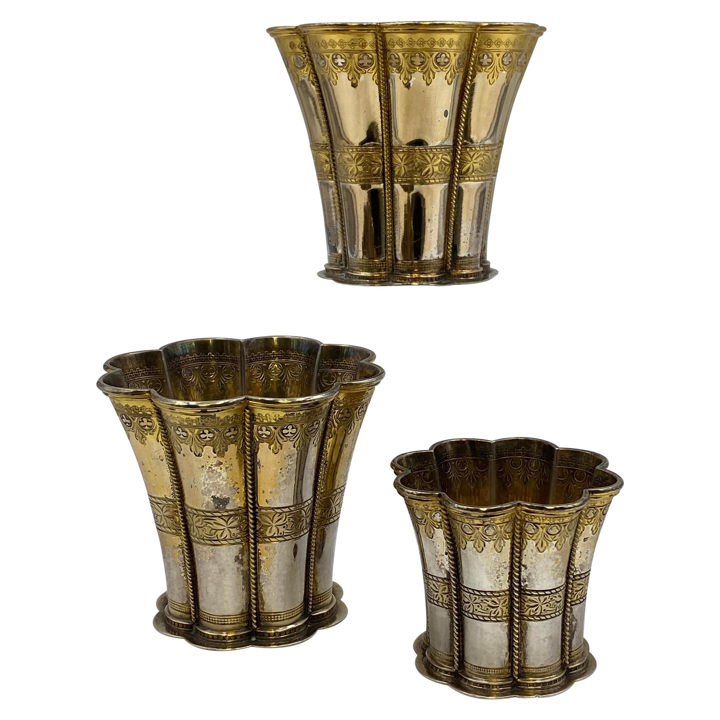 Michelsen Set of 3 Queen Margrethe Gilt Sterling Silver Kiddush Cups/ Goblets For Sale