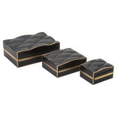 Set of 3 Quilted Boxes in Black Oak with Bronze Patina Brass by Kifu Paris