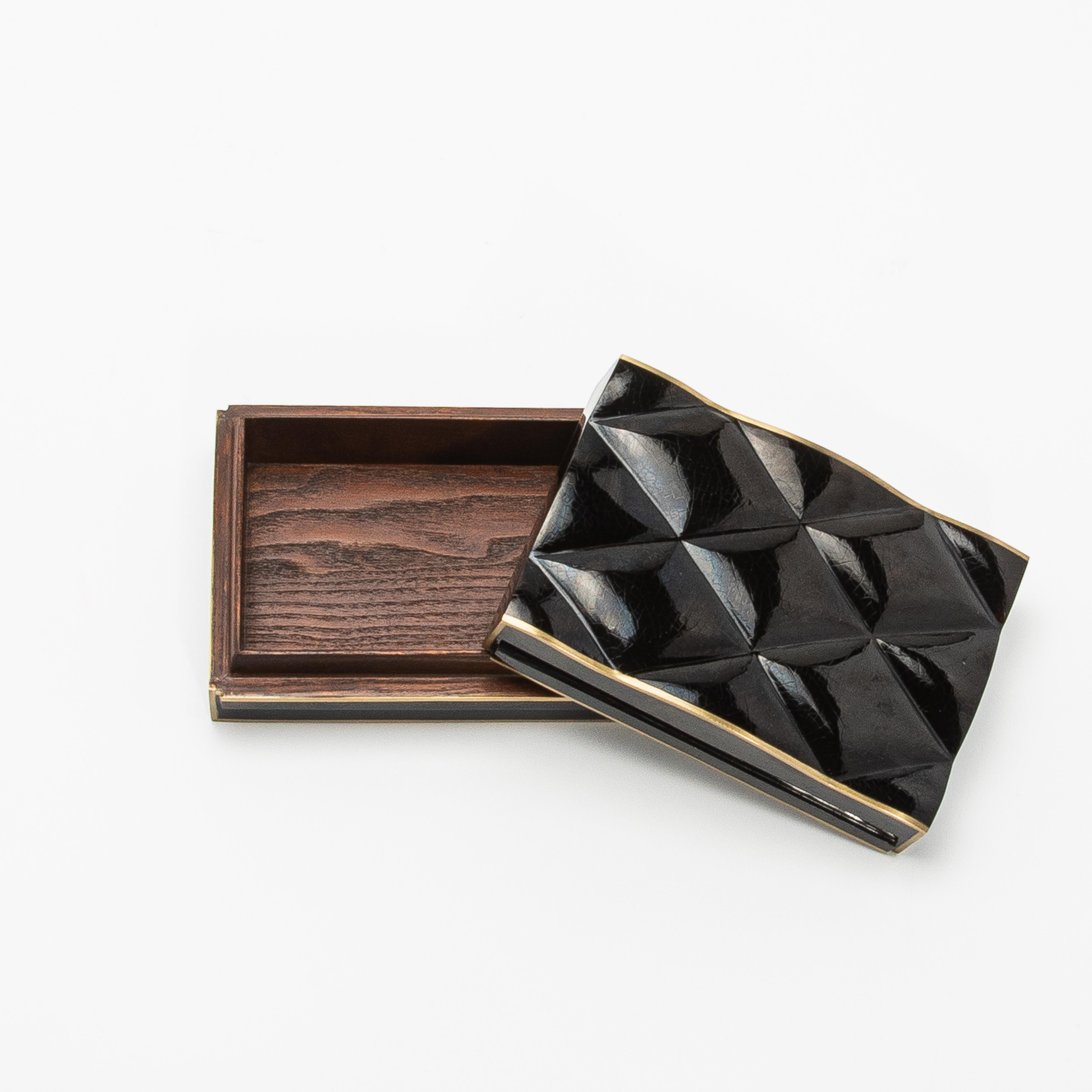 Set of 3 Quilted Boxes in Black Shell with Bronze Patina Brass by Kifu Paris For Sale 3