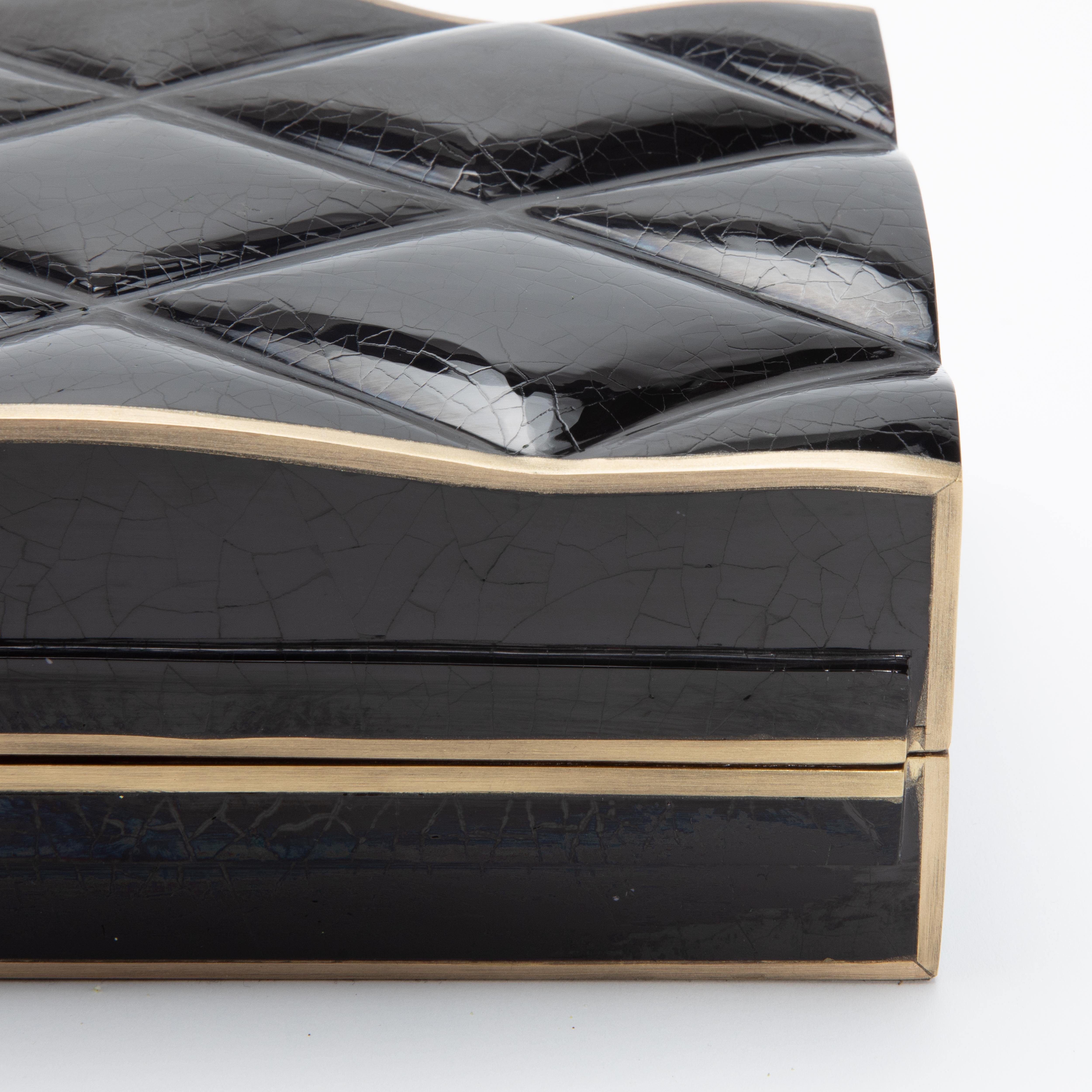 Set of 3 Quilted Boxes in Black Shell with Bronze Patina Brass by Kifu Paris For Sale 4