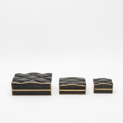 Set of 3 Quilted Boxes in Black Shell with Bronze Patina Brass by Kifu Paris