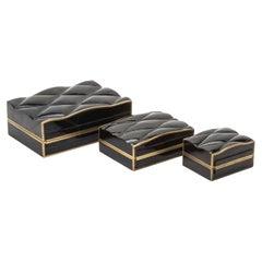Set of 3 Quilted Boxes in Black Shell with Bronze Patina Brass by Kifu Paris