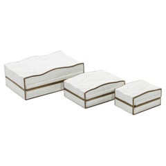 Set of 3 Quilted Boxes in White Shagreen with Bronze Patina Brass by Kifu Paris