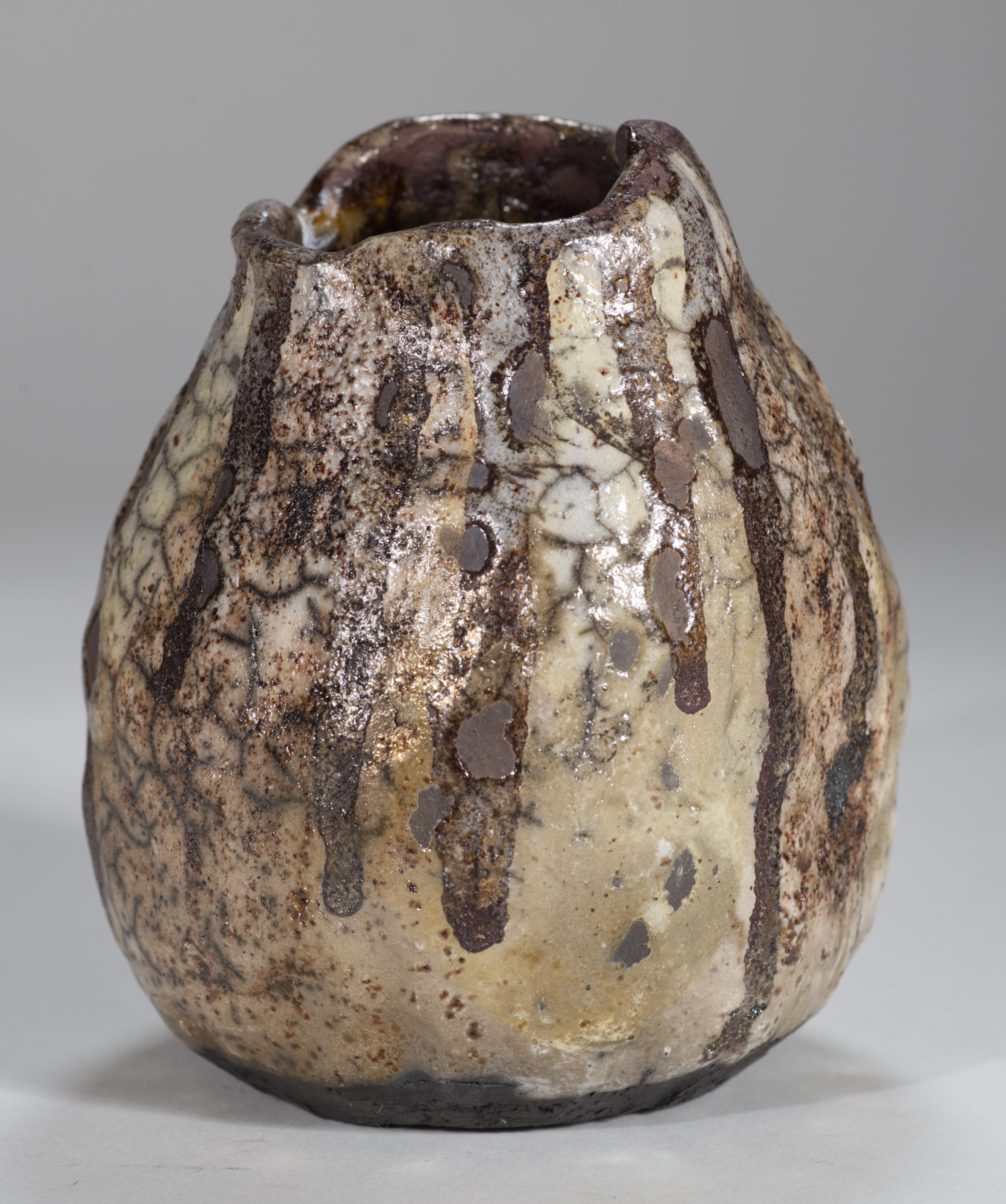 Set di 3 vasi con smalti Raku e Craquelure, Studio Pottery americano in vendita 6