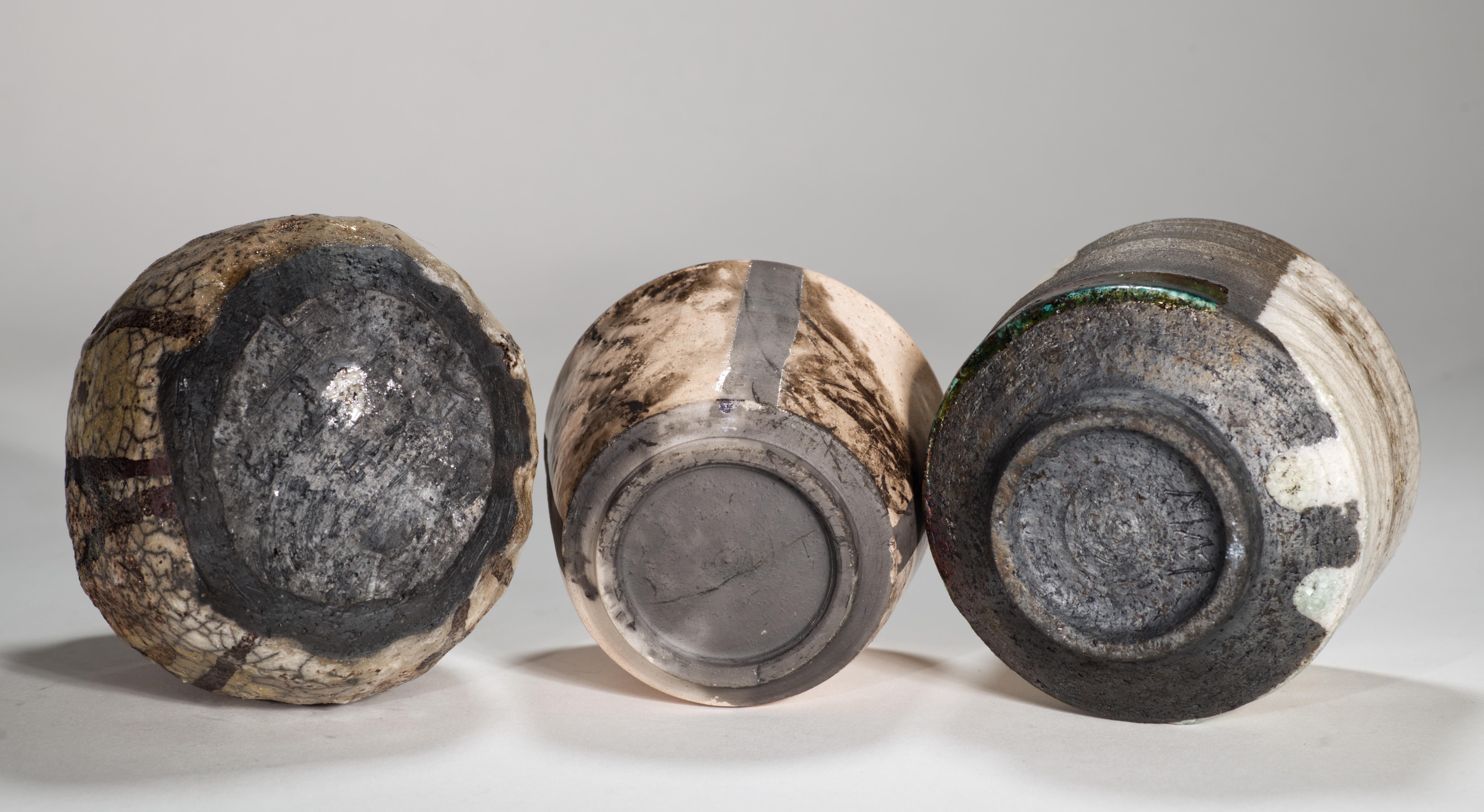 XX secolo Set di 3 vasi con smalti Raku e Craquelure, Studio Pottery americano in vendita