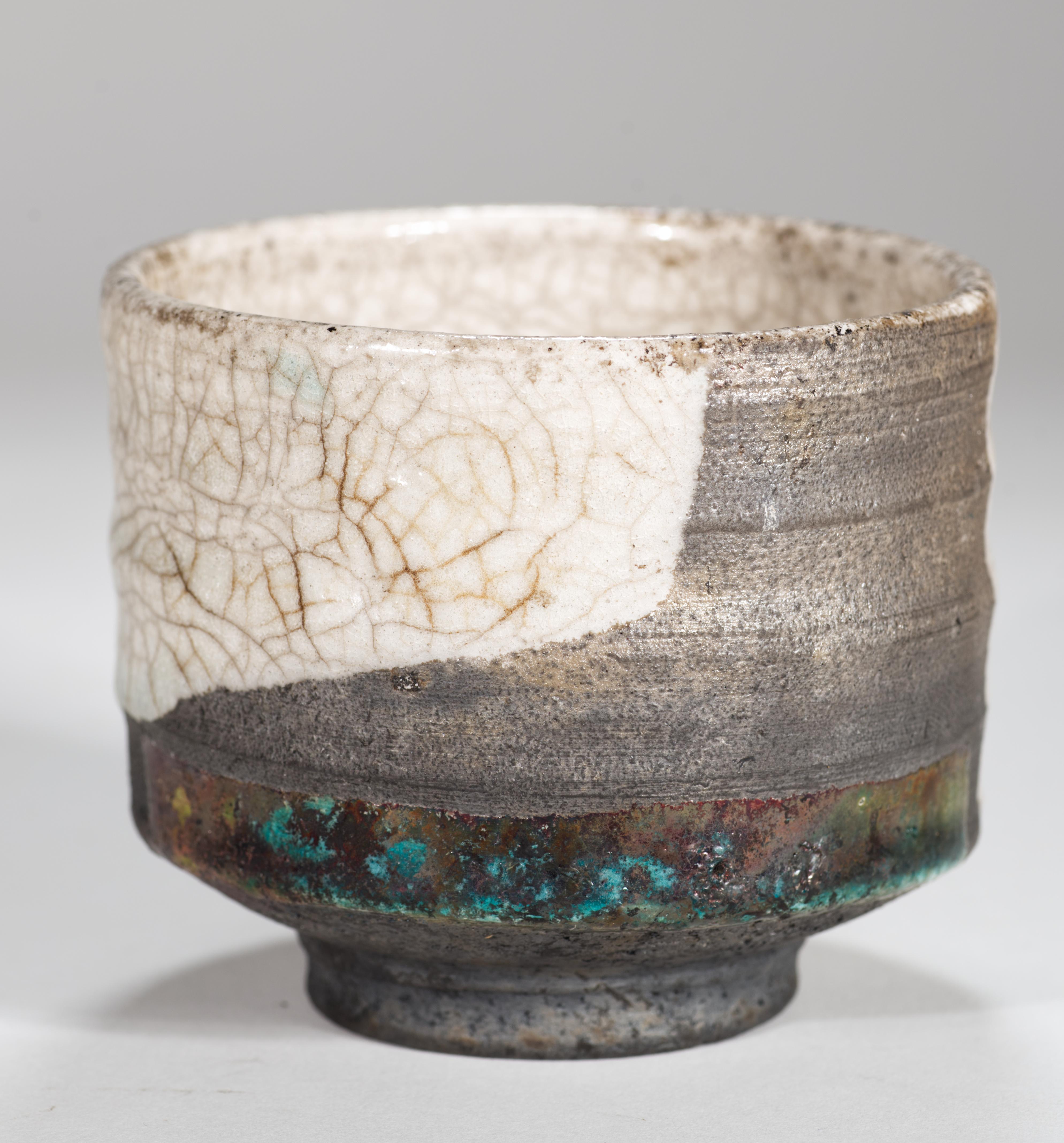 Ceramica Set di 3 vasi con smalti Raku e Craquelure, Studio Pottery americano in vendita