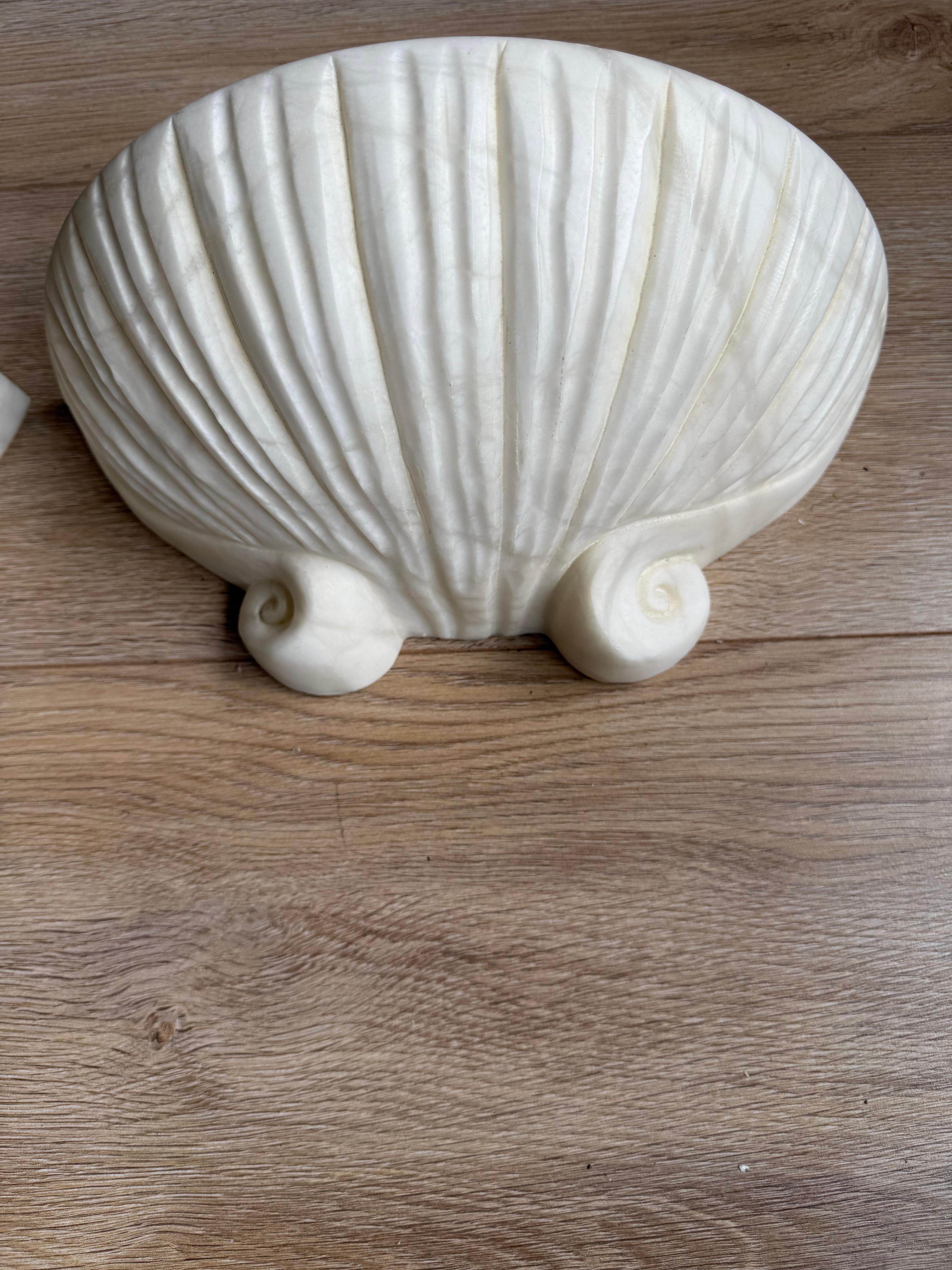 Set of 3 Rare, Midcentury Modern Seashell Design White Alabaster Wall Sconces For Sale 4