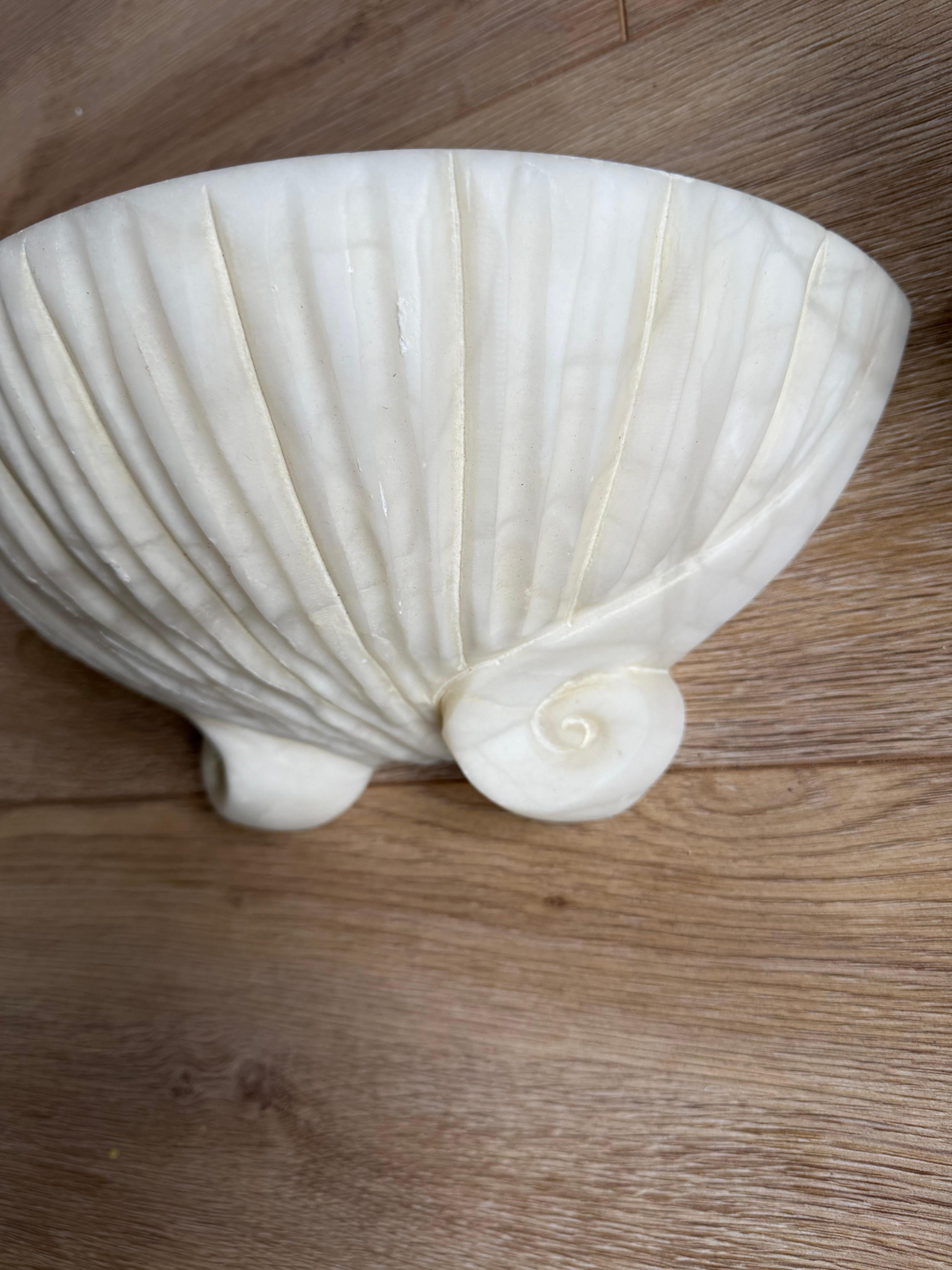 Set of 3 Rare, Midcentury Modern Seashell Design White Alabaster Wall Sconces For Sale 6