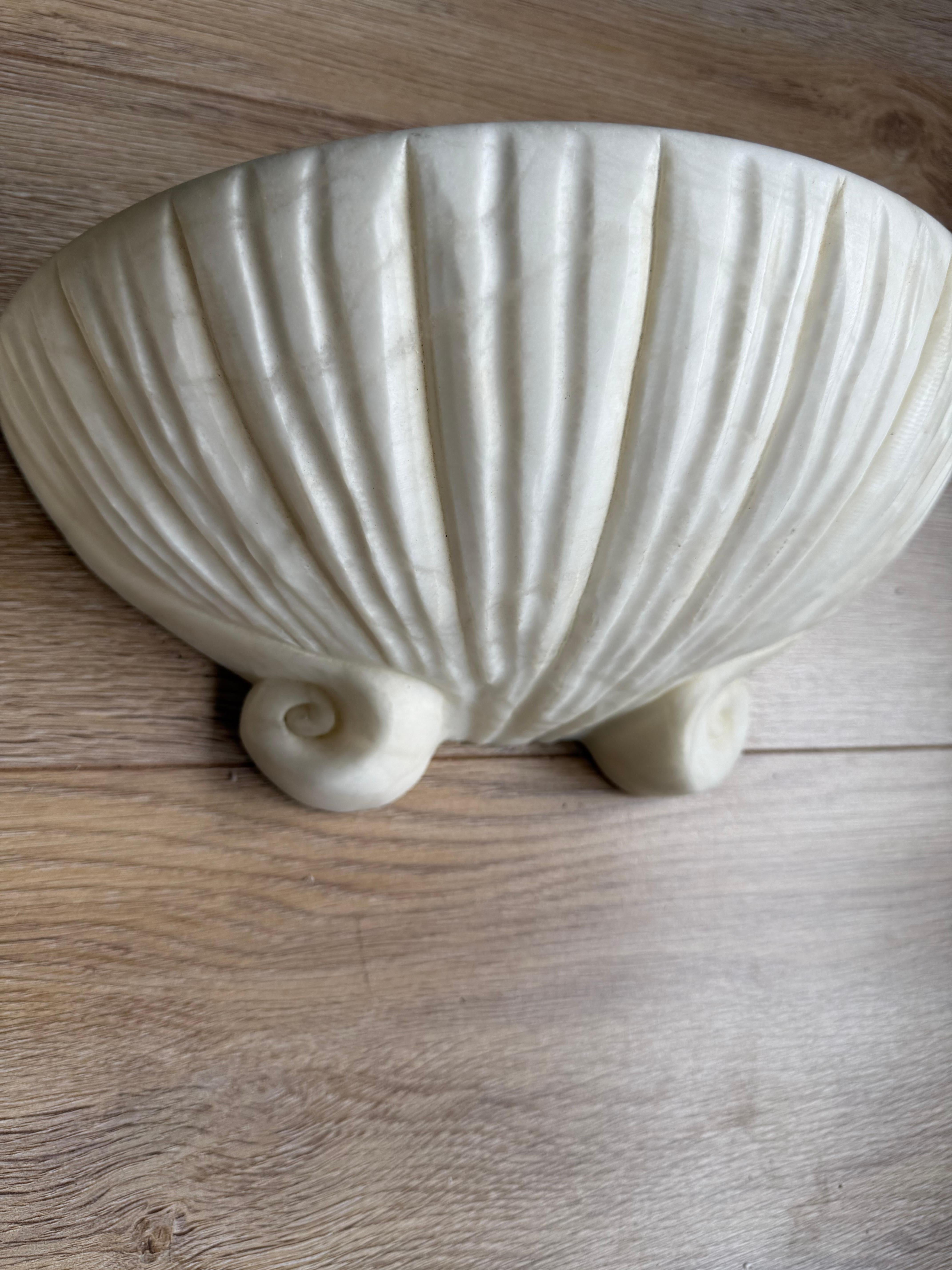 Set of 3 Rare, Midcentury Modern Seashell Design White Alabaster Wall Sconces For Sale 7