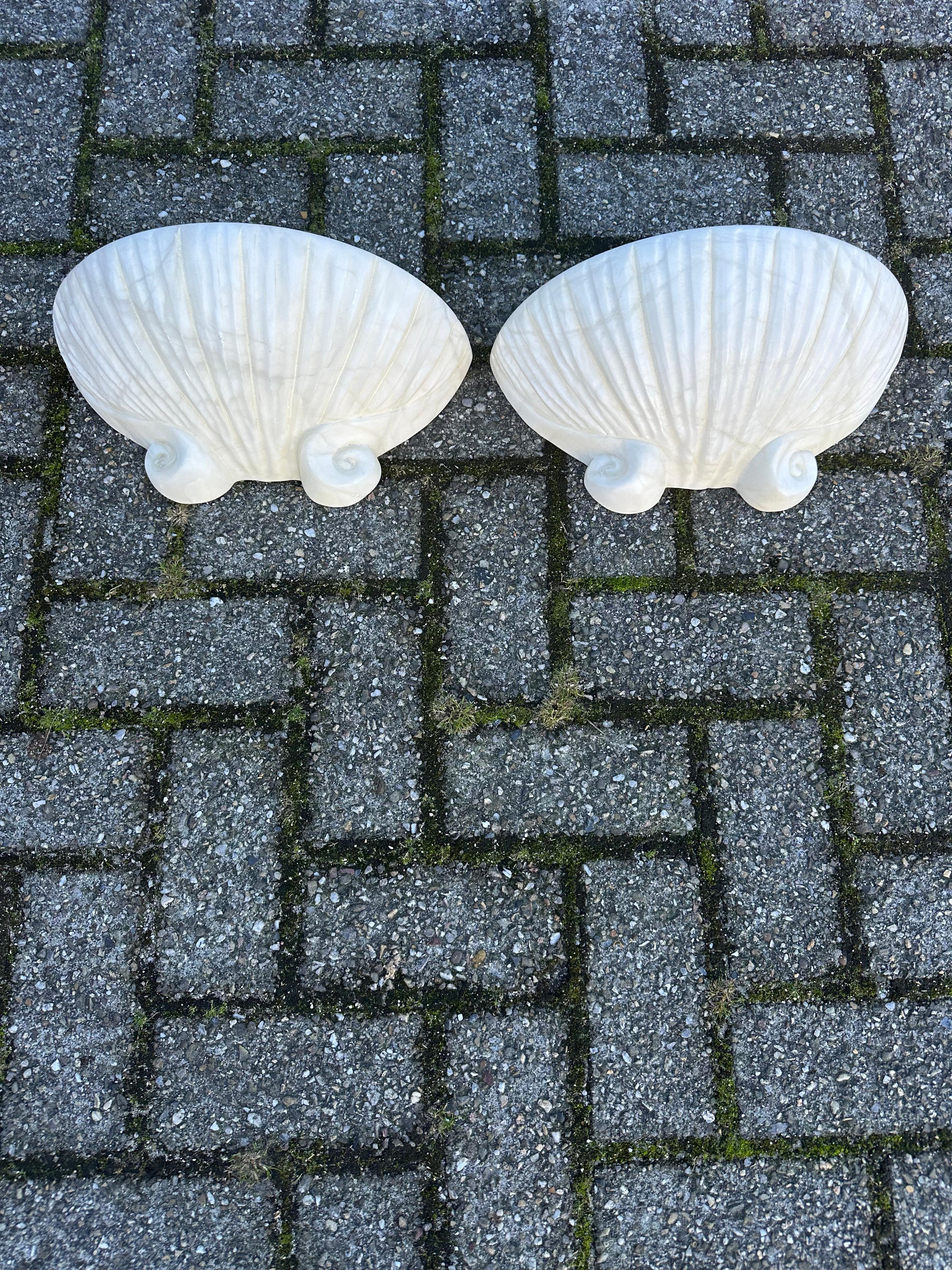 Set of 3 Rare, Midcentury Modern Seashell Design White Alabaster Wall Sconces For Sale 10