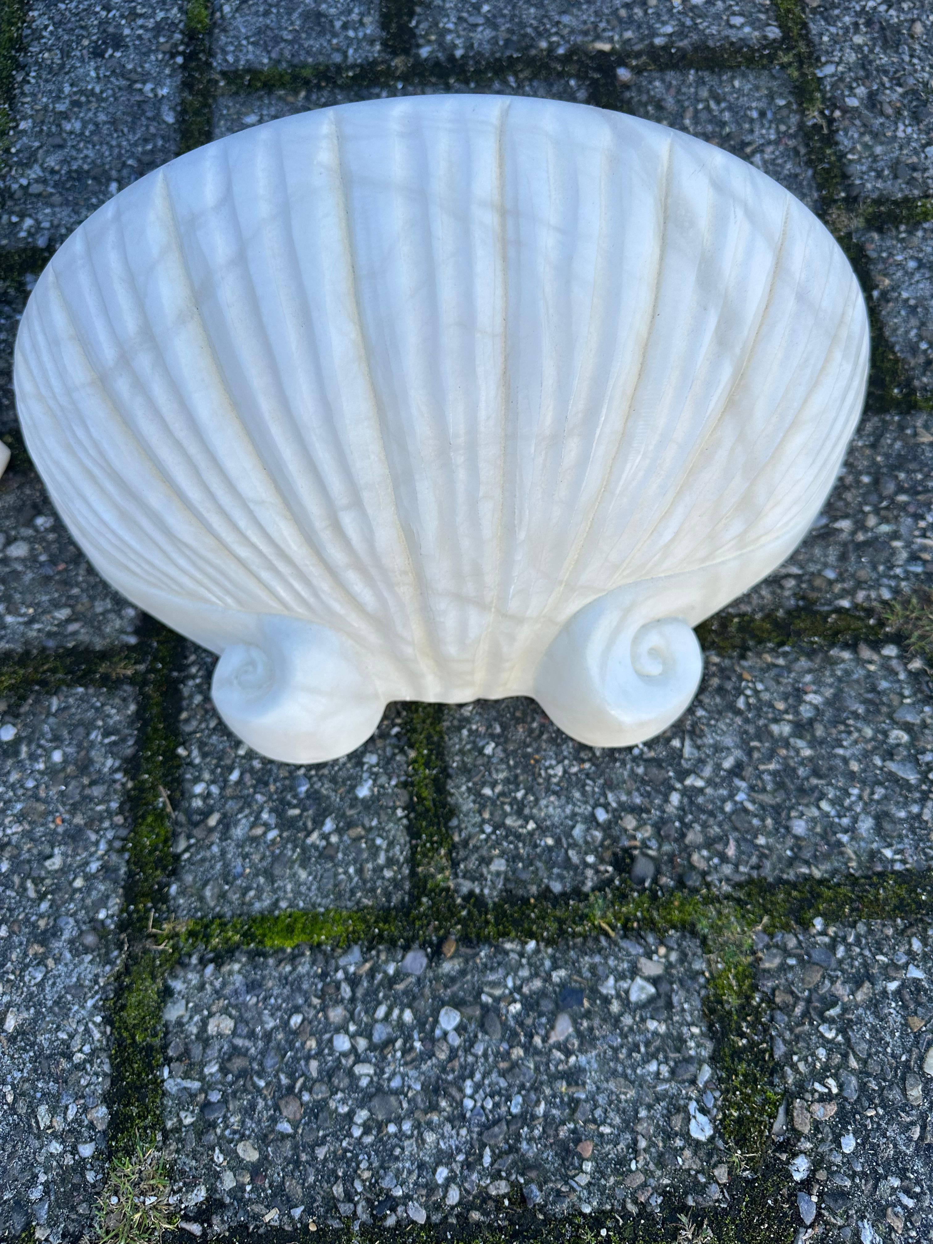 Set of 3 Rare, Midcentury Modern Seashell Design White Alabaster Wall Sconces For Sale 12