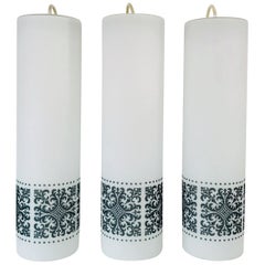 Set of 3 Rare Opaline Glass Pendant Lamps by Glashütte Limburg, 1960s