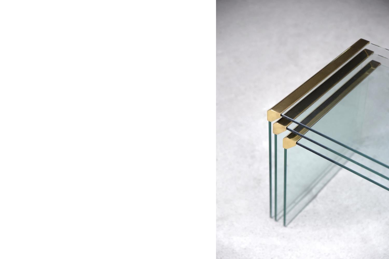 Set von 3 seltenen Vintage-Beistelltischen aus Glas und Messing von Leon Rosen für Pace Kollektion im Angebot 11