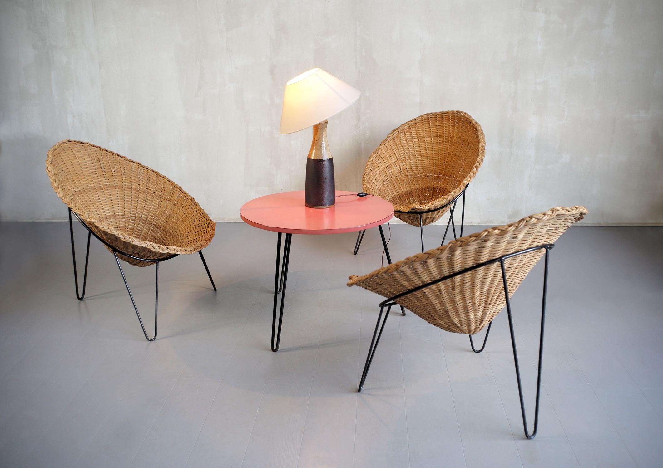 Set of 3 Rattan Armchairs, Italy, 1950 For Sale 3