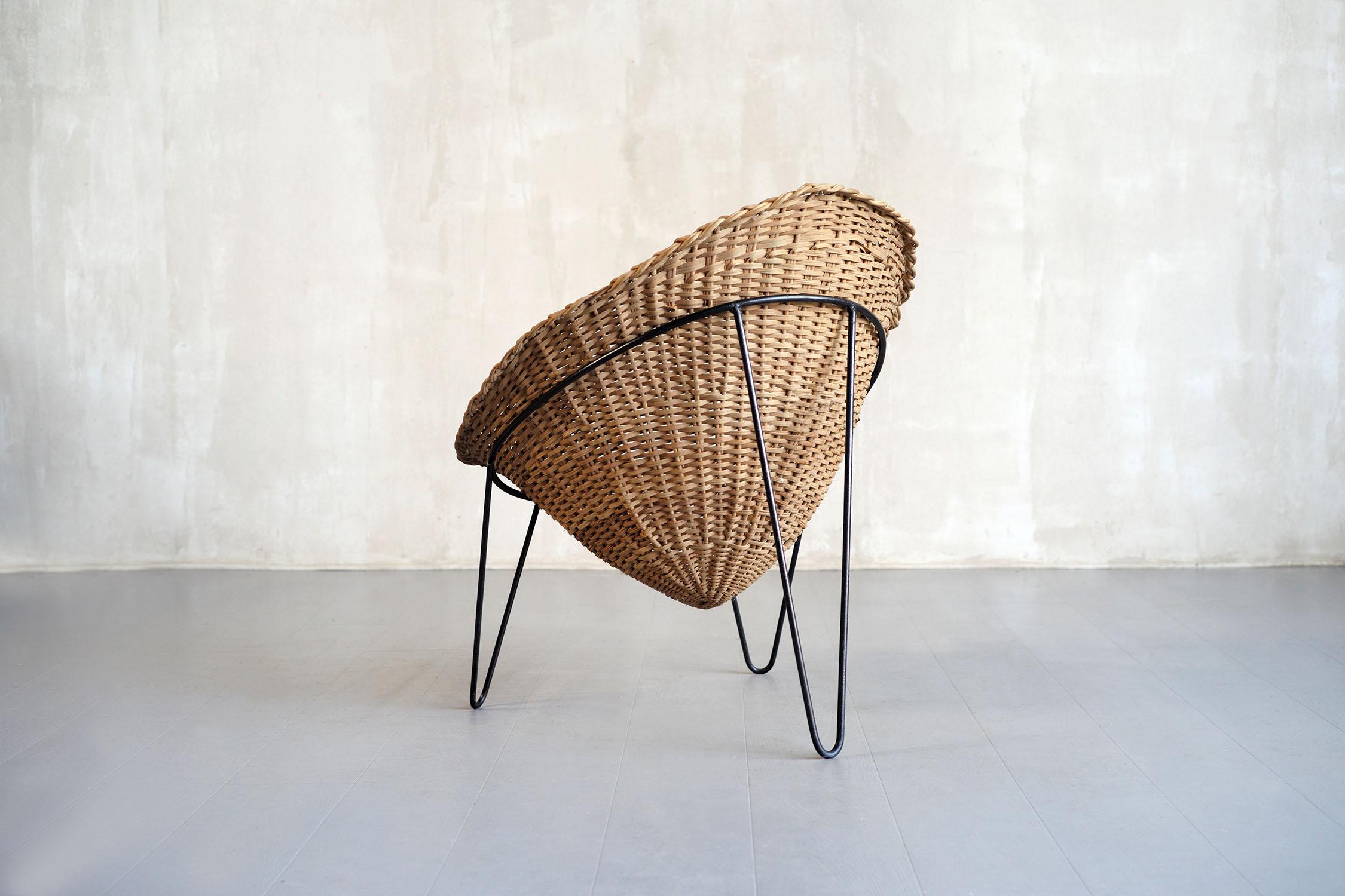 Set of 3 Rattan Armchairs, Italy, 1950 For Sale 4