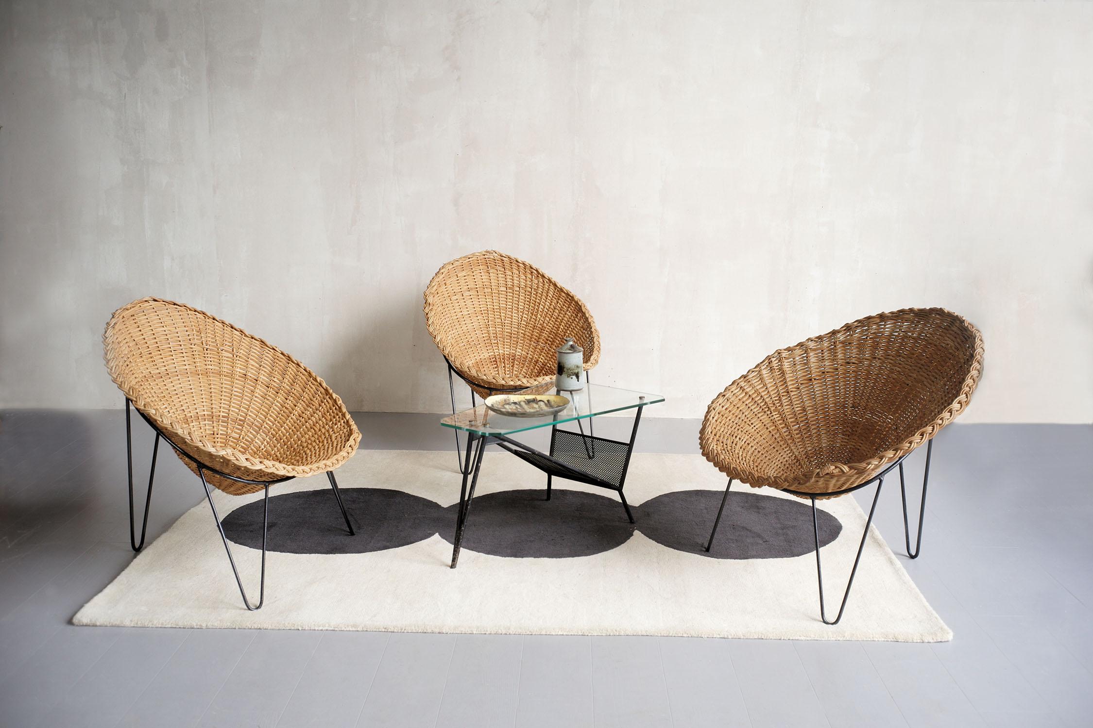 Set of 3 Rattan Armchairs, Italy, 1950 For Sale 6