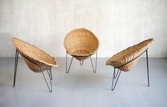 Set of 3 Rattan Armchairs, Italy, 1950