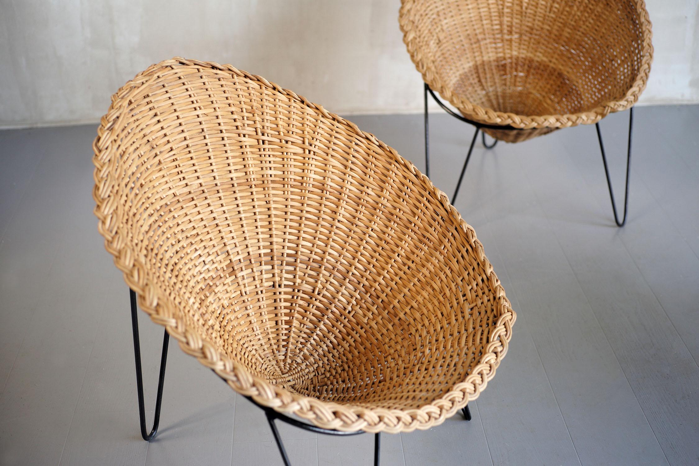 Set of 3 Rattan Armchairs, Italy, 1950 In Good Condition For Sale In Catonvielle, FR