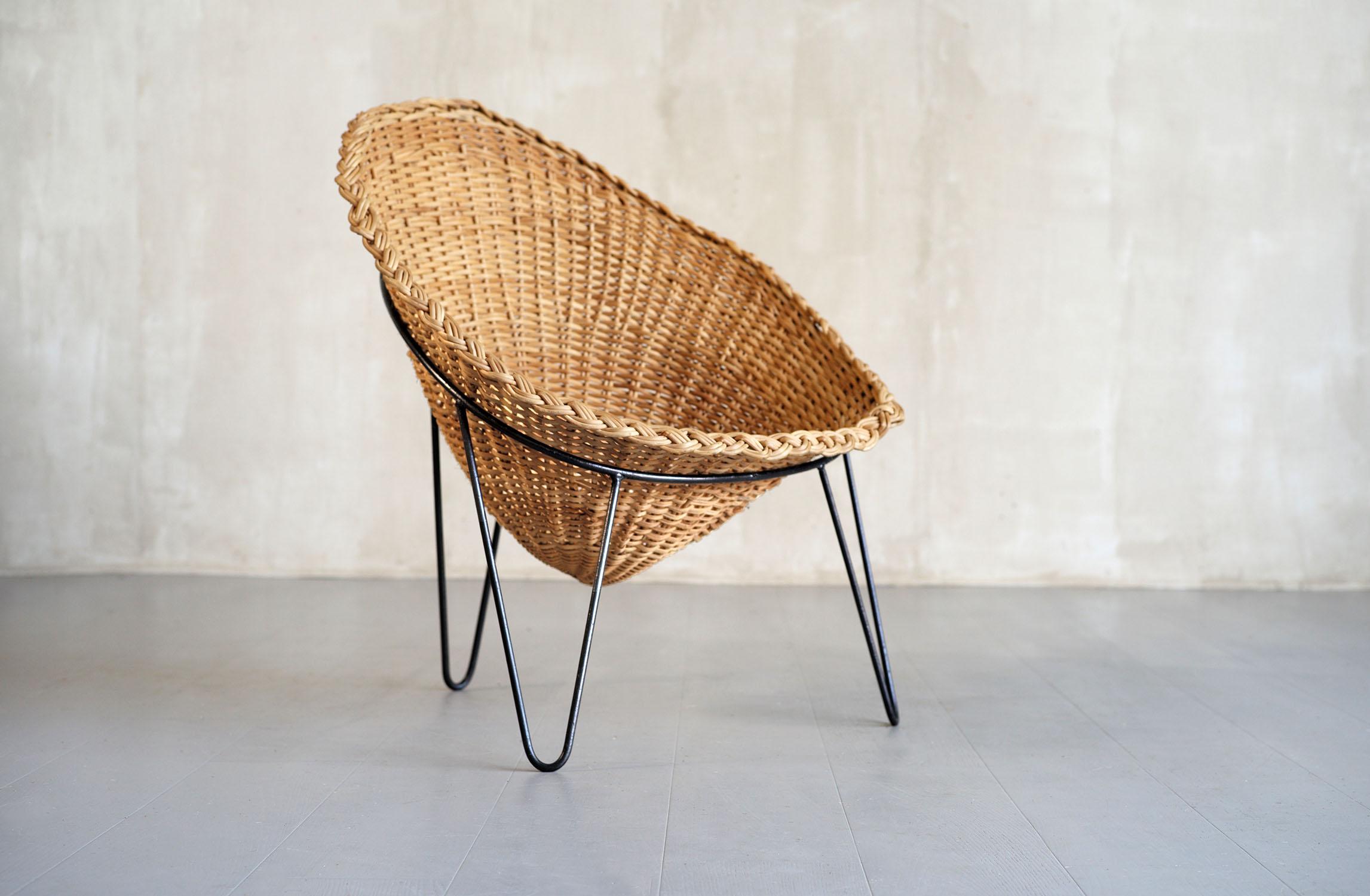 Set of 3 Rattan Armchairs, Italy, 1950 For Sale 1