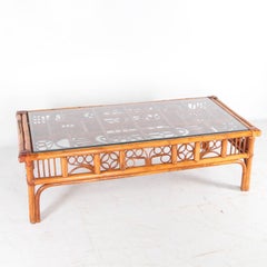 Set of 3 rattan low tables