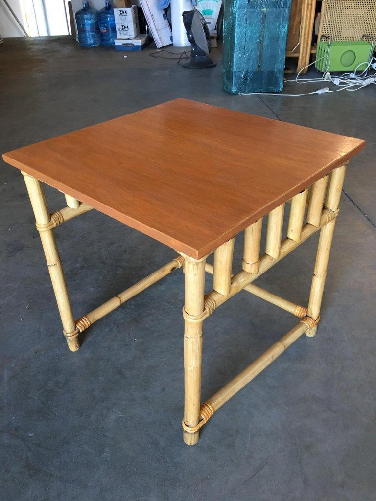 Mid-20th Century Set of 3 Rattan Nesting Side Tables with Mahogany Top For Sale