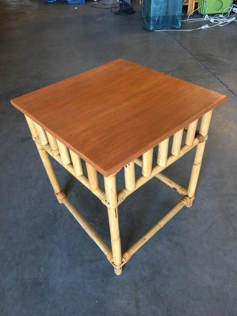 Set of 3 Rattan Nesting Side Tables with Mahogany Top For Sale 3
