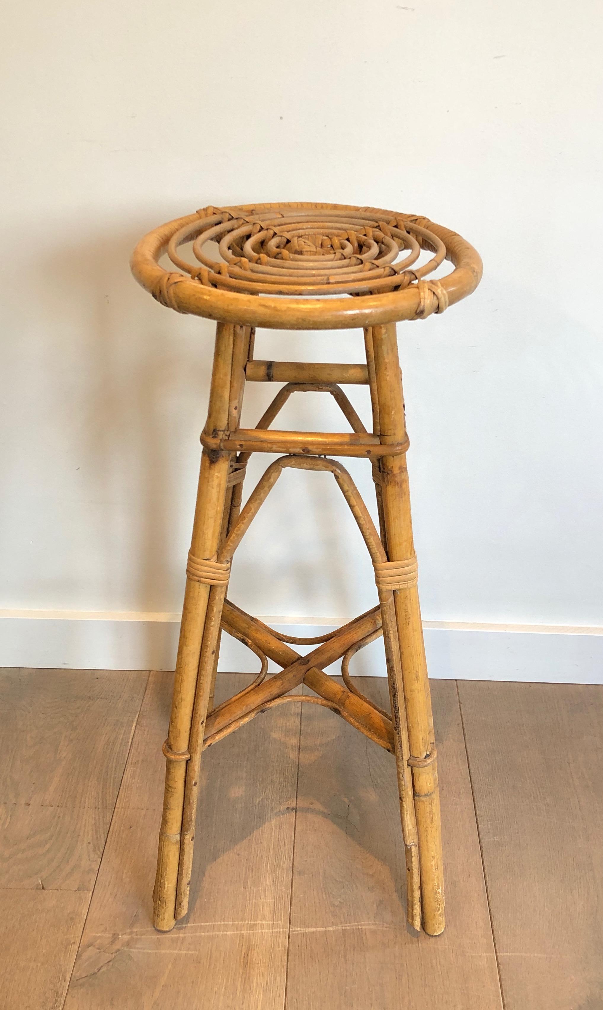Late 20th Century Set of 3 Rattan Stools, French, Circa 1970