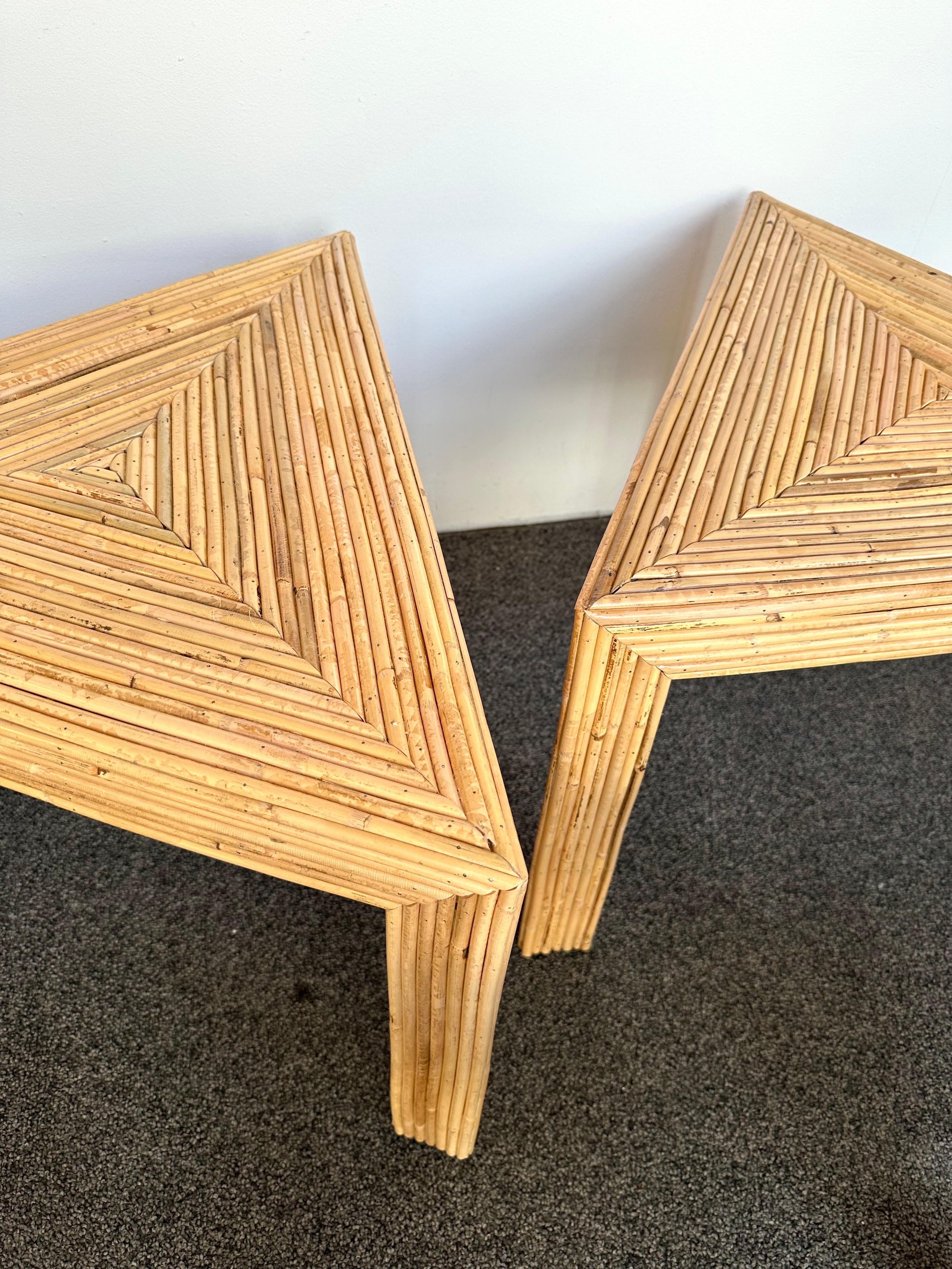 Mid-Century Modern Set of 3 Rattan Tables by Vivai Del Sud. Italy, 1970s