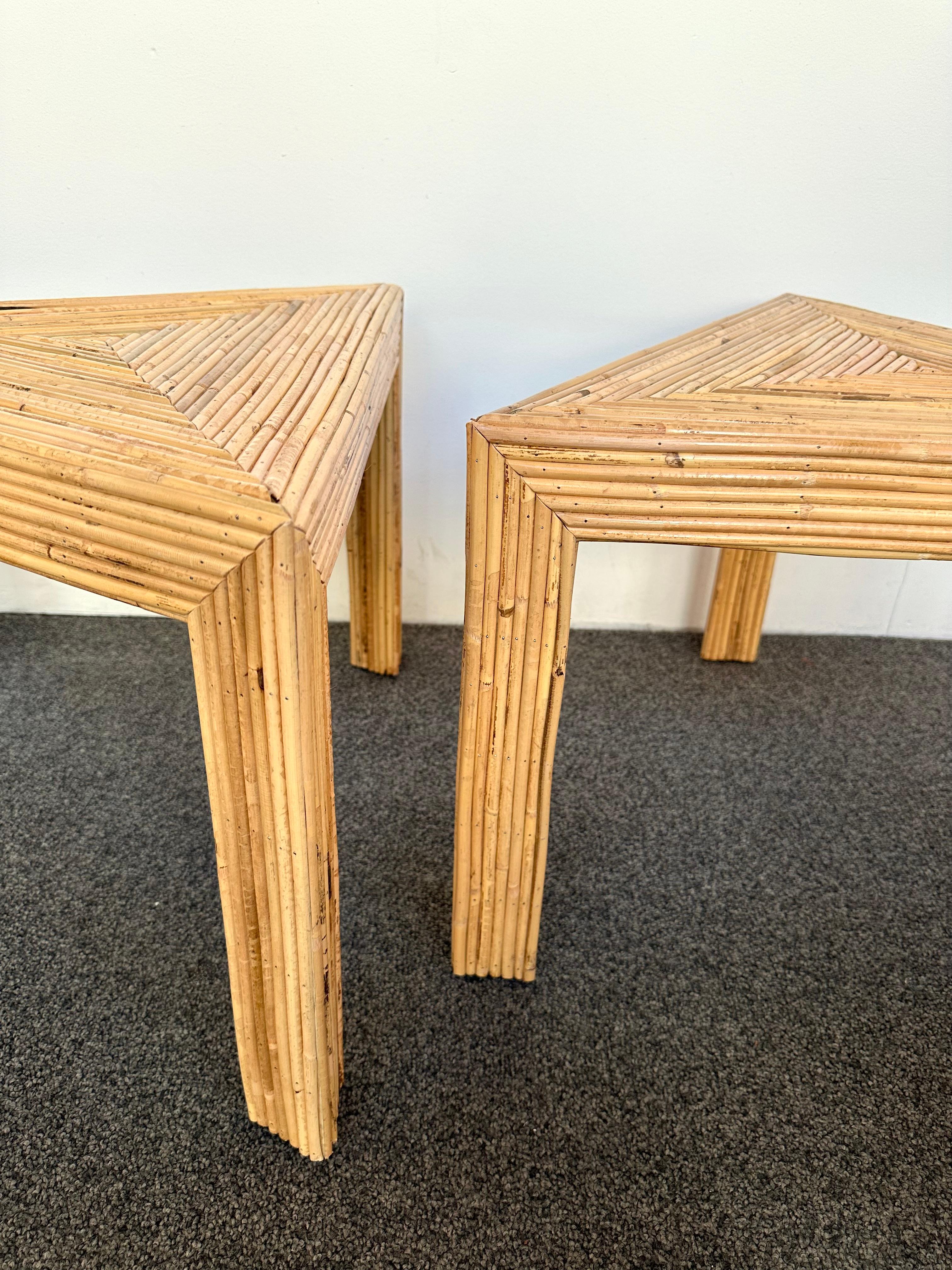 Set of 3 Rattan Tables by Vivai Del Sud. Italy, 1970s In Good Condition In SAINT-OUEN, FR