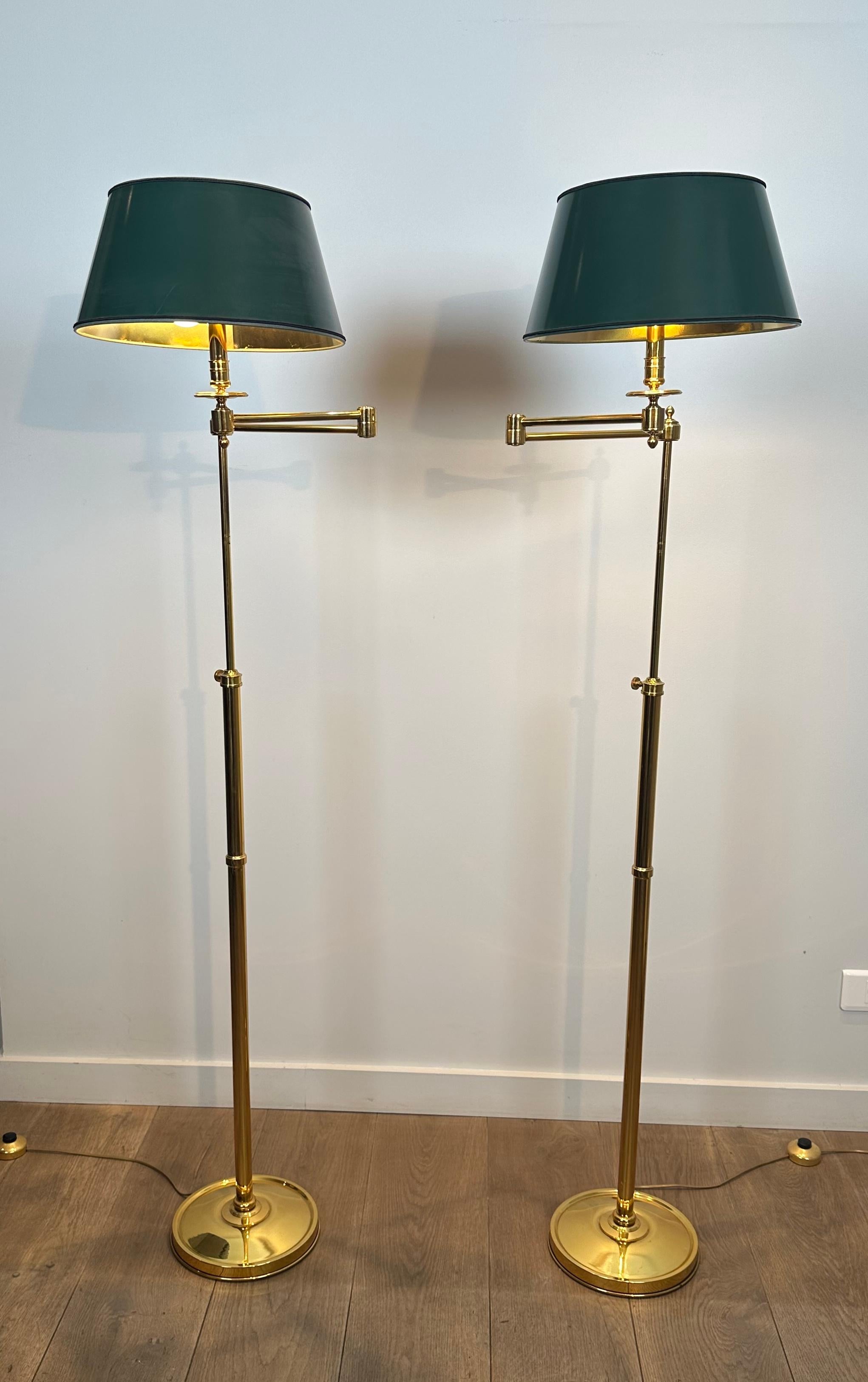 Set of 3 Reading Lamps with Removable Arms in Brass and Synthetic Green Painted For Sale 8