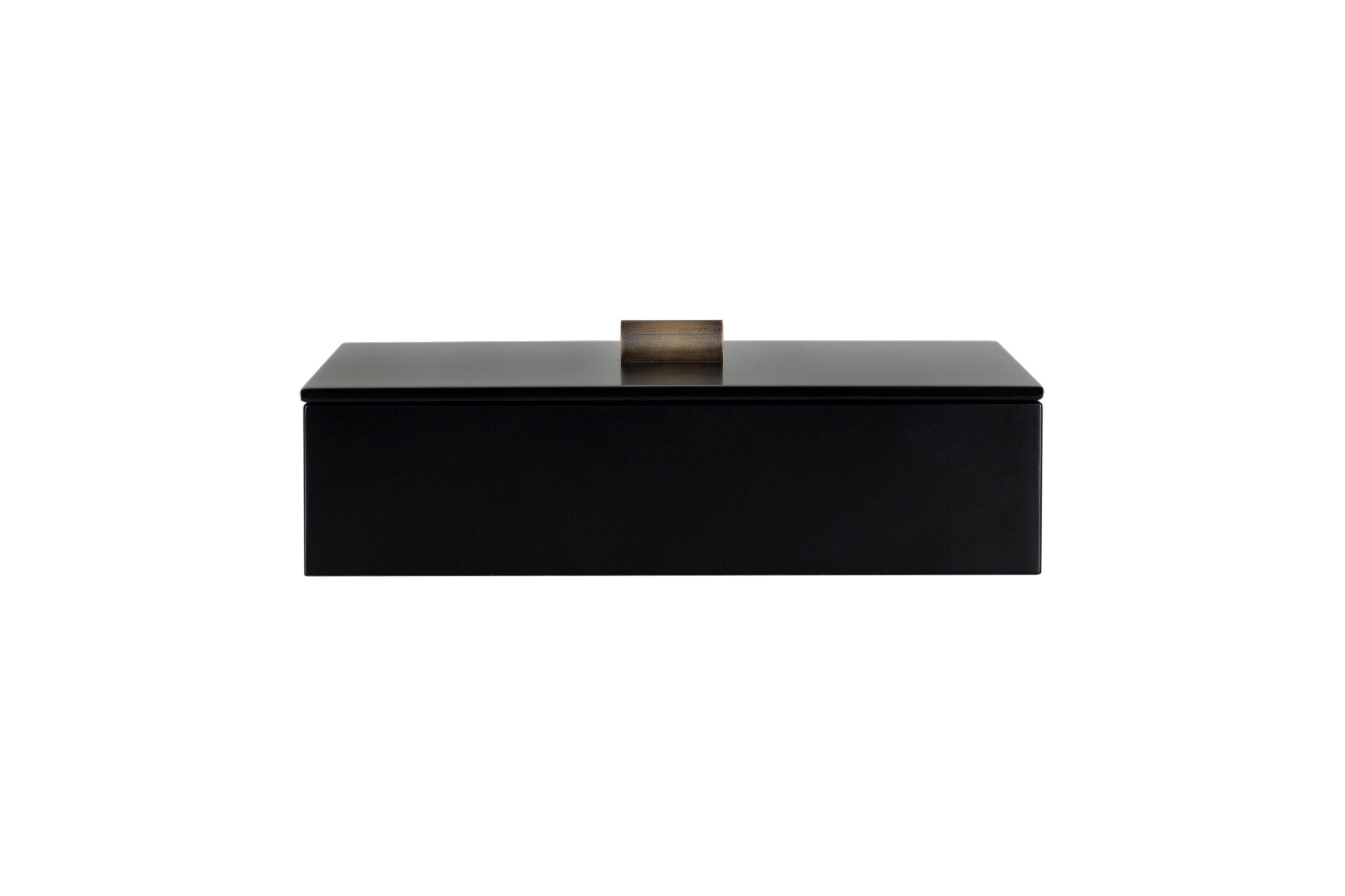 Lacquered Set of 3 Rectangular Trays & Box, Bronze, Handmade in Portugal by Lusitanus Home For Sale