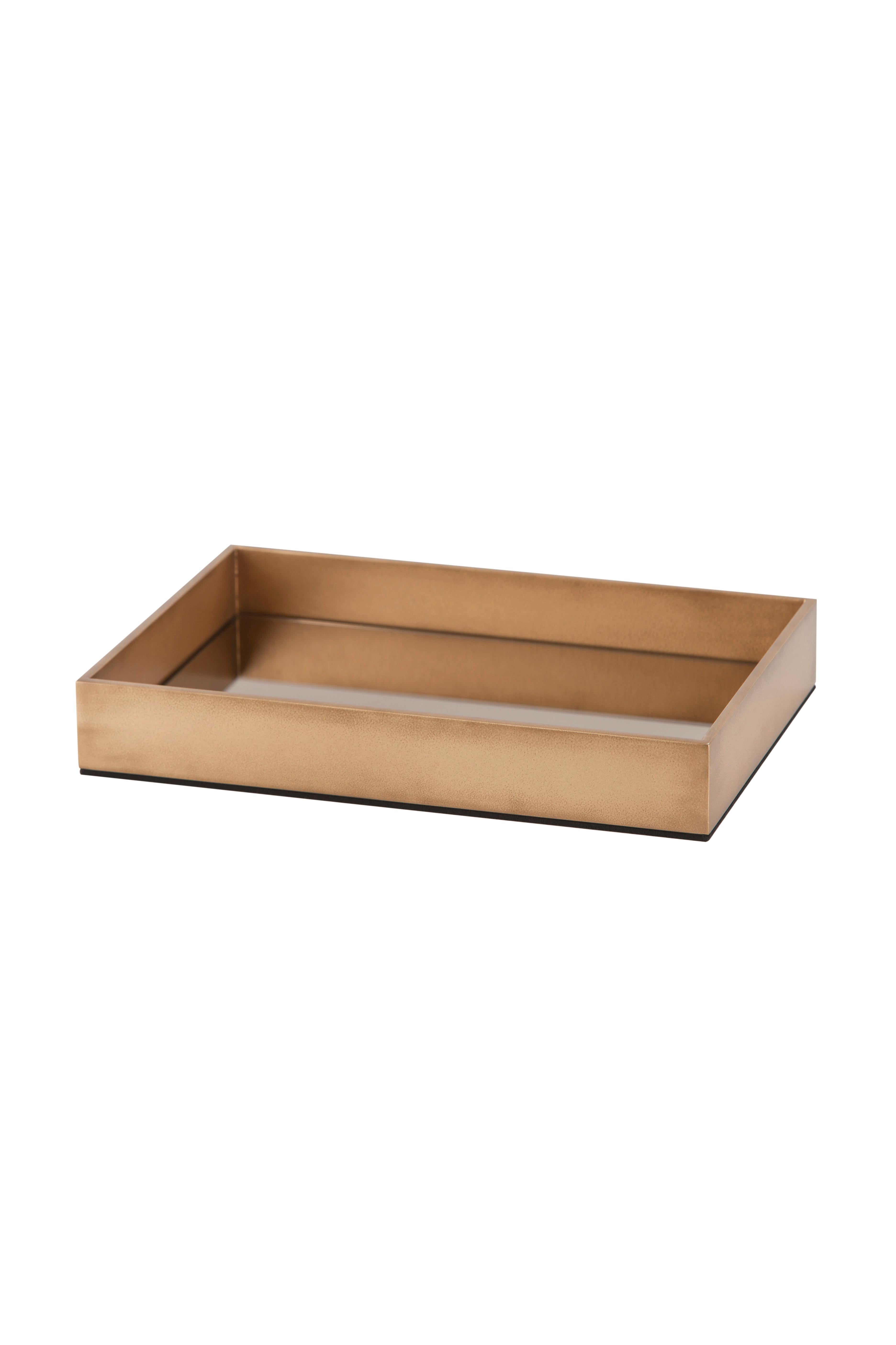 Wood Set of 3 Rectangular Trays & Box, Bronze, Handmade in Portugal by Lusitanus Home For Sale