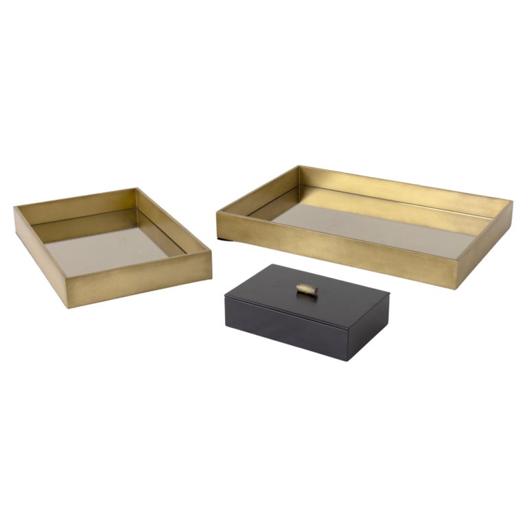 Set of 3 Rectangular Trays and Box, Bronze, Handmade in Portugal by