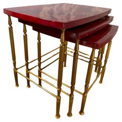 Set of 3 Red Aldo Tura Nesting Tables, Italy 1960s