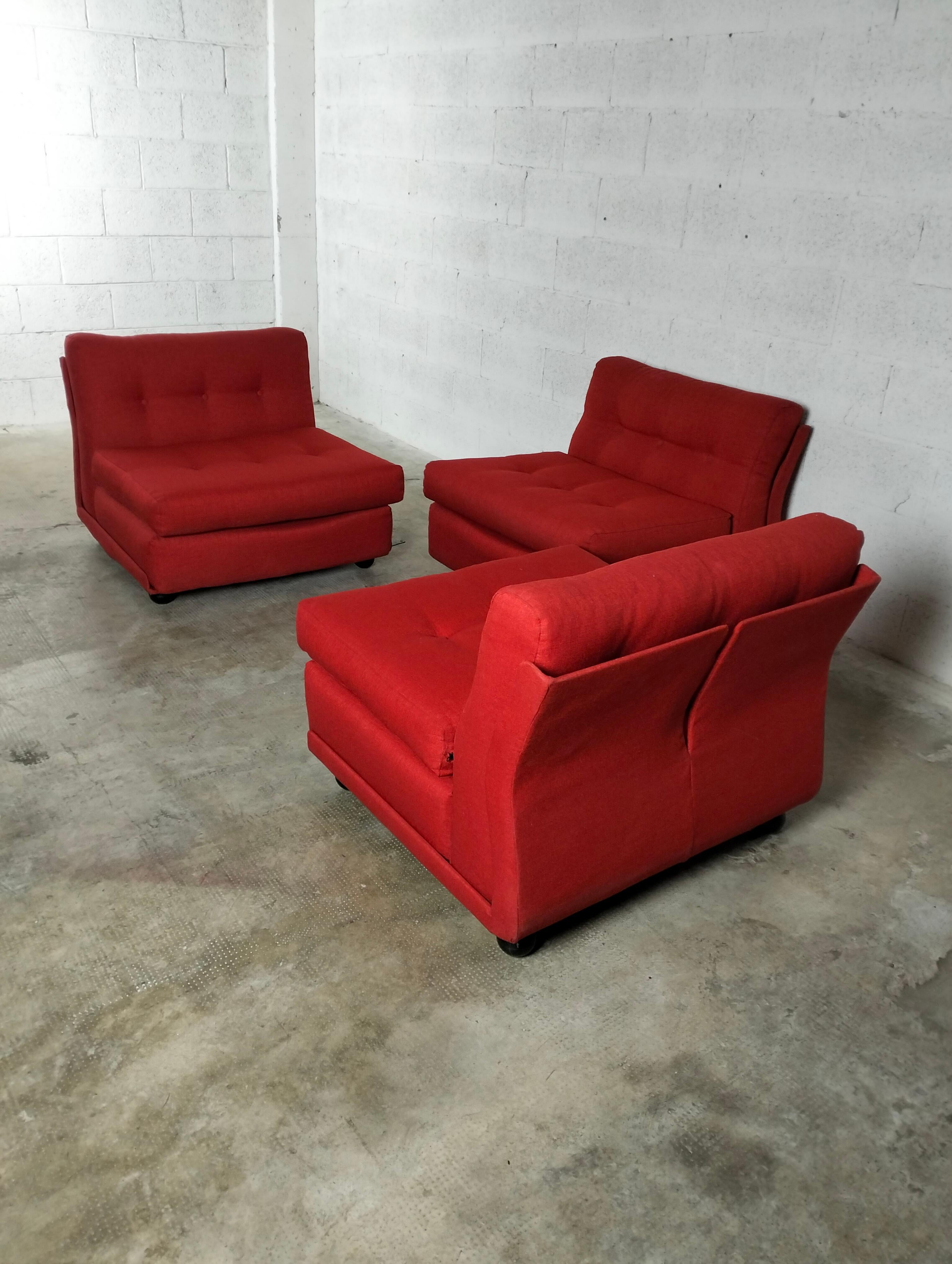Italian Set of 3 Red Amanta Lounge Chairs/Sofa by Mario Bellini for C&B Italia, 1970s For Sale
