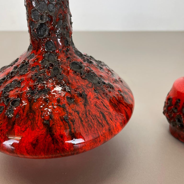 Set of 3 Red Black Ceramic Studio Pottery Vase Objects Otto Keramik Germany 1970 For Sale 5