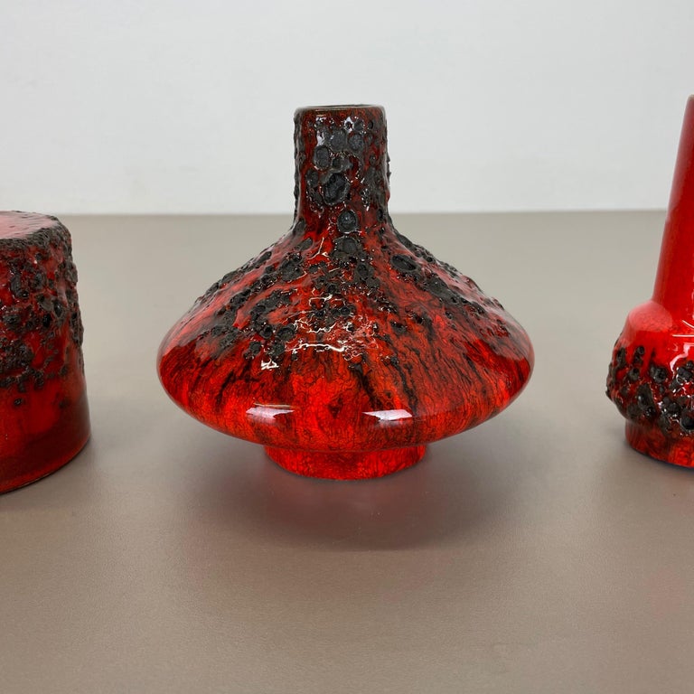 Set of 3 Red Black Ceramic Studio Pottery Vase Objects Otto Keramik Germany 1970 For Sale 6