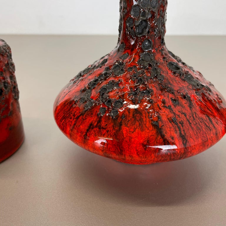 Set of 3 Red Black Ceramic Studio Pottery Vase Objects Otto Keramik Germany 1970 For Sale 7
