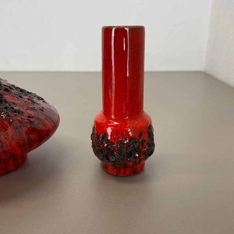 Set of 3 Red Black Ceramic Studio Pottery Vase Objects Otto Keramik Germany 1970 For Sale 10