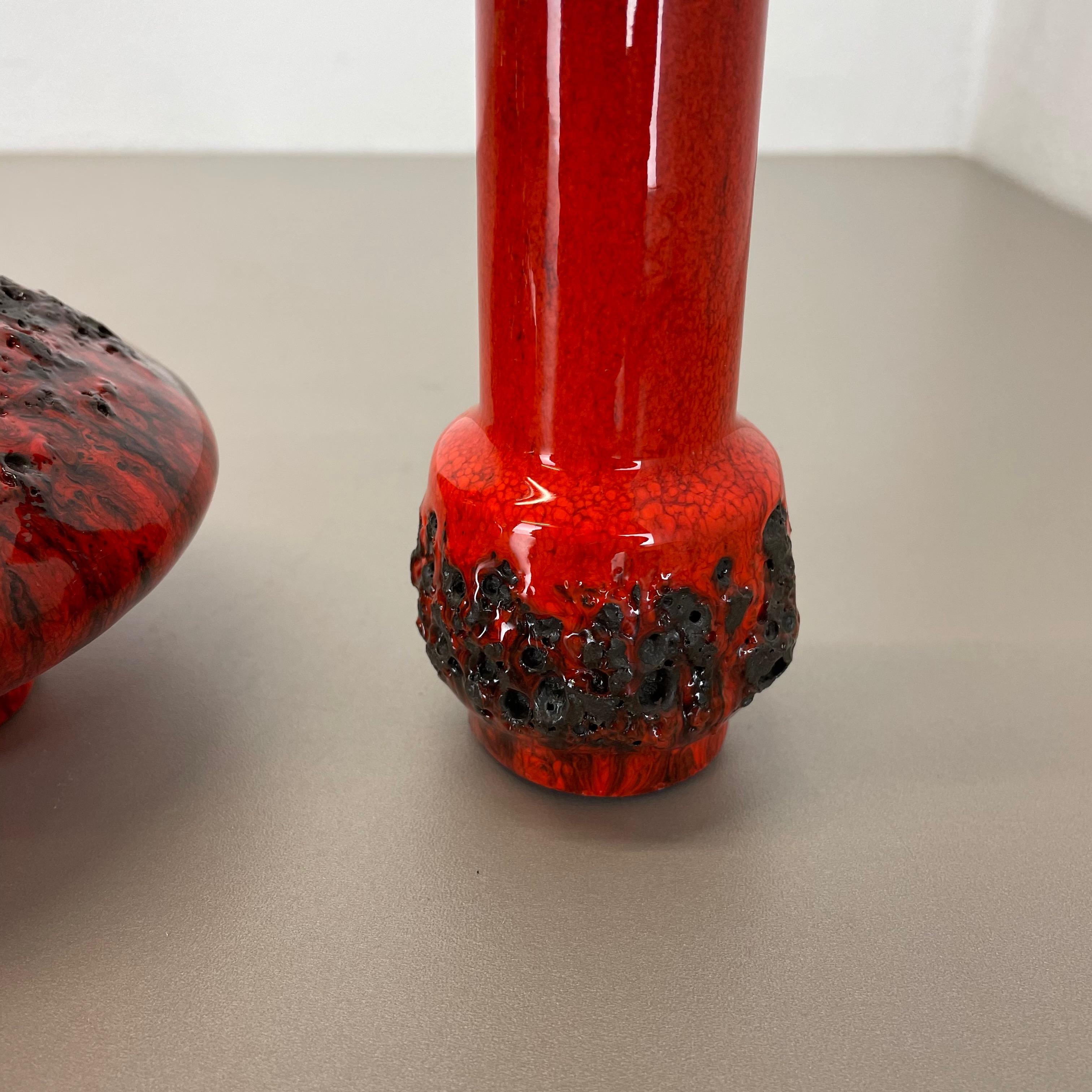 Set of 3 Red Black Ceramic Studio Pottery Vase Objects Otto Keramik Germany 1970 For Sale 11