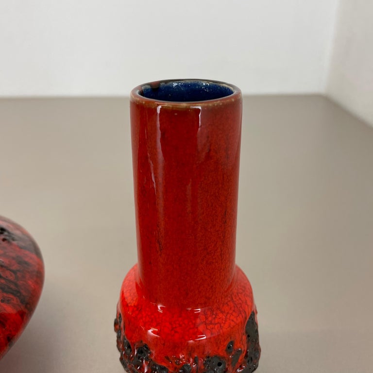 Set of 3 Red Black Ceramic Studio Pottery Vase Objects Otto Keramik Germany 1970 For Sale 12